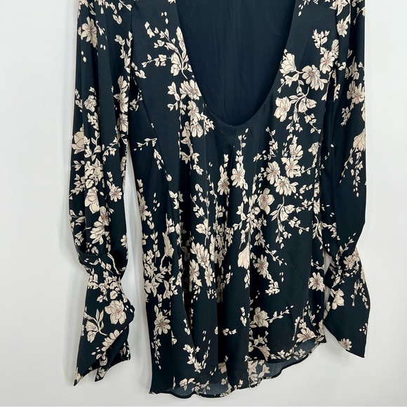 Free People Women Flounce Sleeve High Neck Mini Dress Black Floral Bareback S - Picture 6 of 10